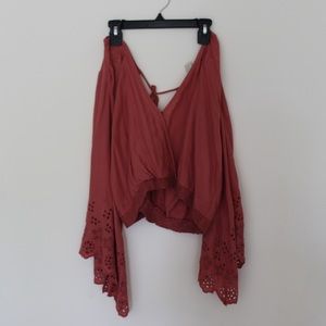 F21 Pink Bell Sleeve Crop Top